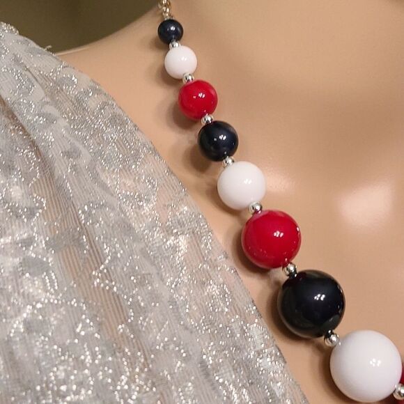 Red, White and Blue Beaded Necklace - Picture 3 of 8